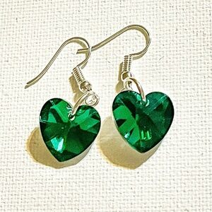 Emerald Green Heart Dangle Earrings